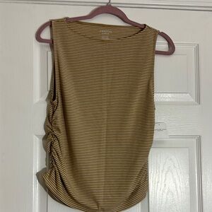 American Eagle Outfitters Tan & White Striped Side-Ruched Tank